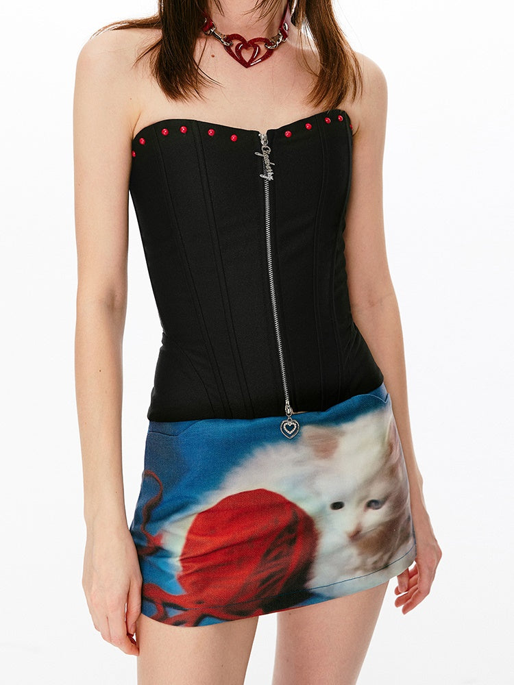 Cat Picture Tight Micro-Mini Nichi Skirt