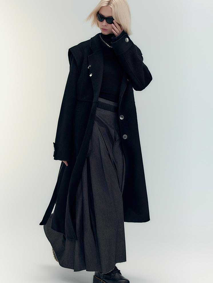 High-End Wool Nichi-Button Cool Long-Coat