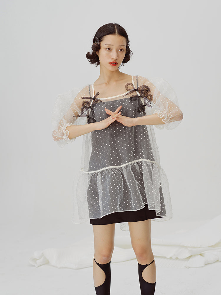 Girlish A-Line Mesh Cover Skirt