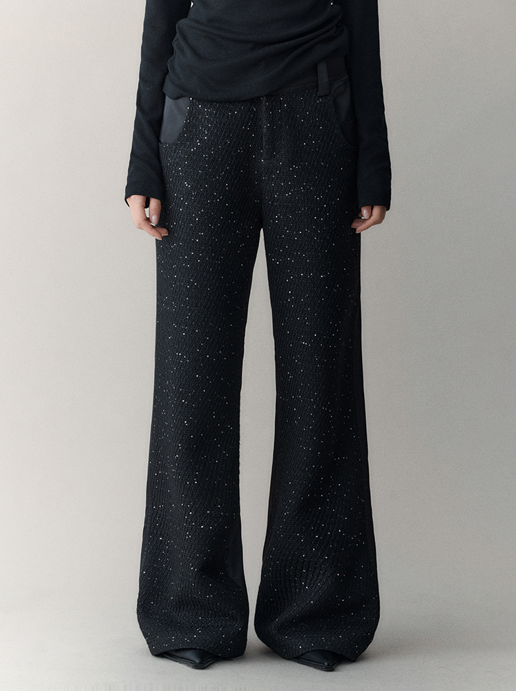 Sparkly Half-Design Nichi Loose Nichi Wide-Pants