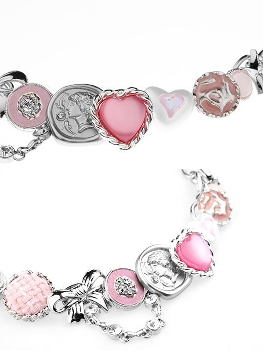 Heart Rose Coin Chain Ribbon Cute Necklace