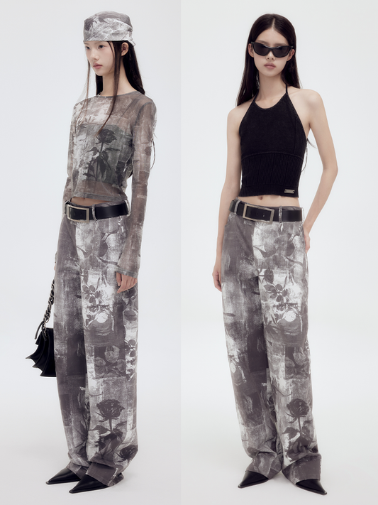 Flower Retro Chic Silhouette Wide-Pants