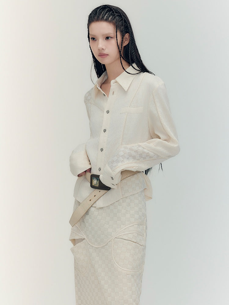 Fishtail Patchwork Chedked Chic Shirt＆Long-Skirt