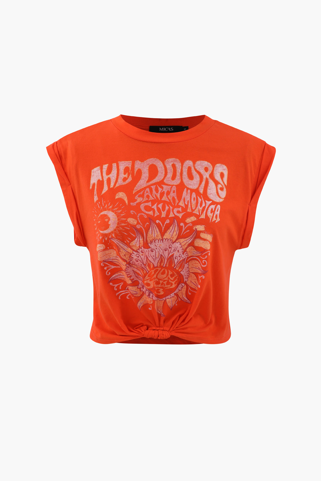 Flower Print Hem Knotted Short Sleeve T-Shirt