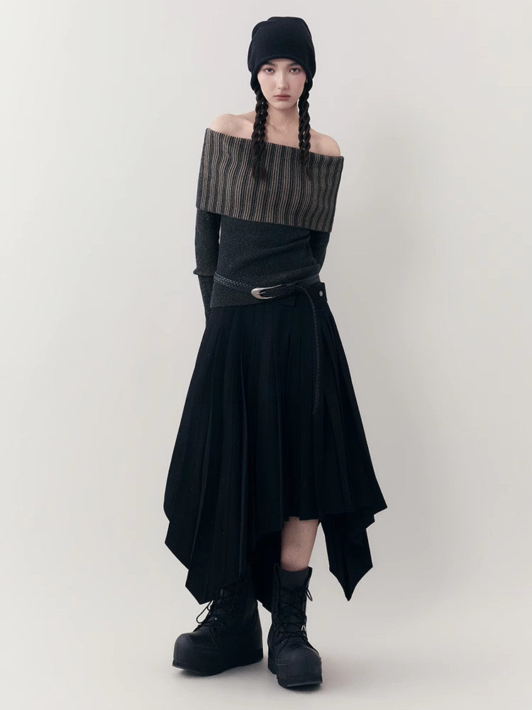 Asymmetry Long Plain Hem Long-Skirt