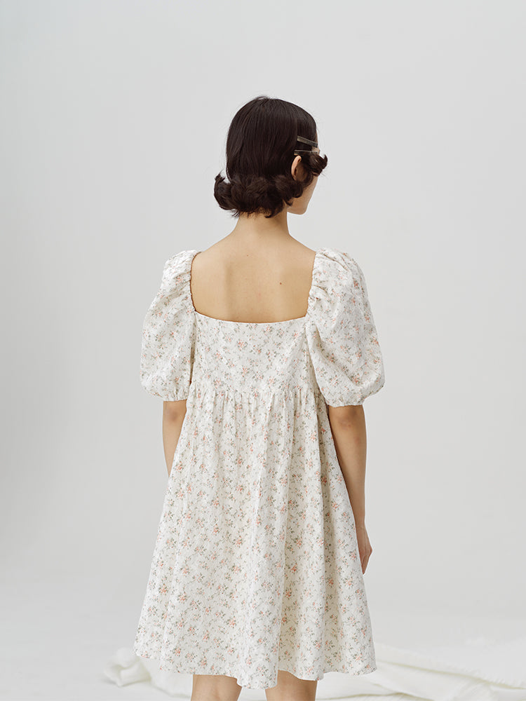 Square Neck Puff Sleeve Floral Dress