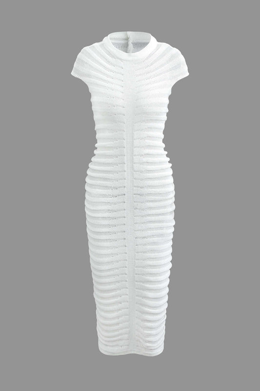 Mock Neck Knit Stripe Short Sleeve Maxi Dress