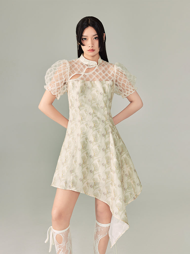 Jacquard Cheongsam Irregular Dress