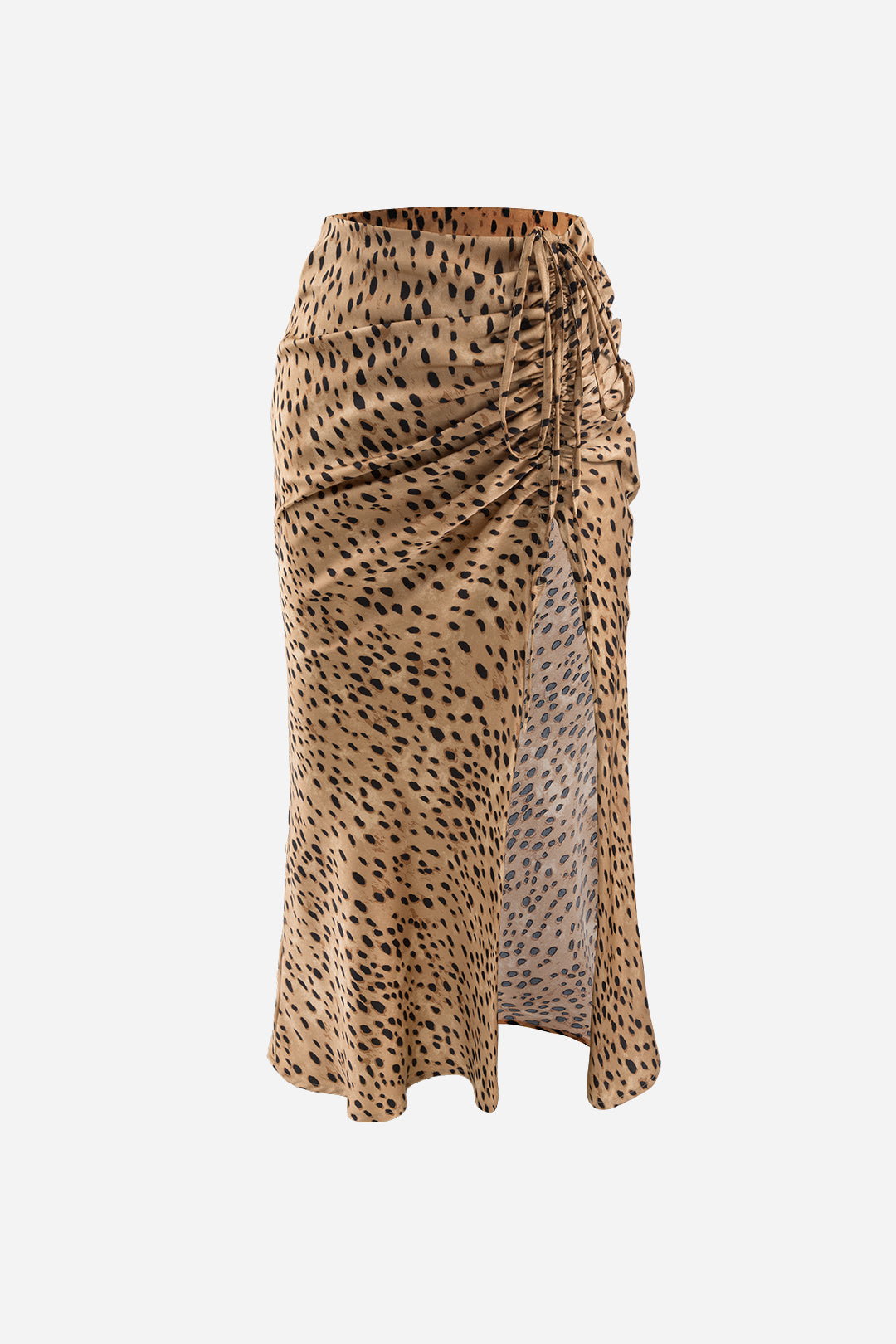 Leopard Drawstring Slit Skirt