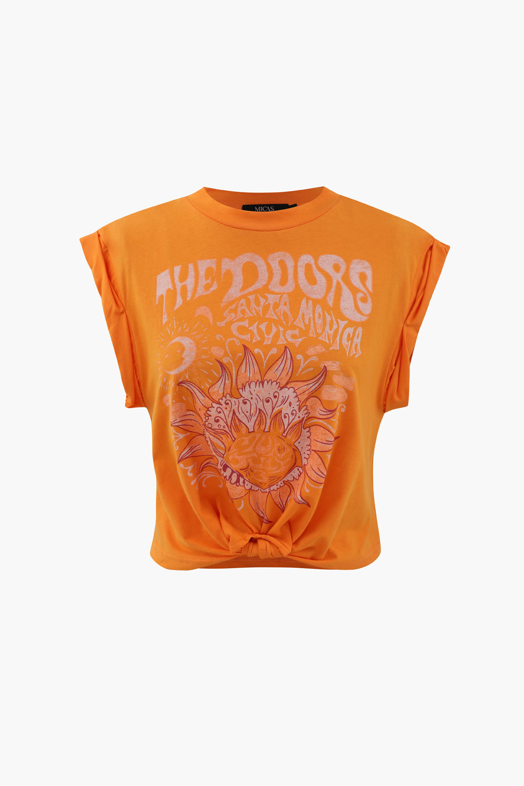 Flower Print Hem Knotted Short Sleeve T-Shirt