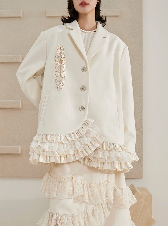 Lace Layered Woolen Jacket