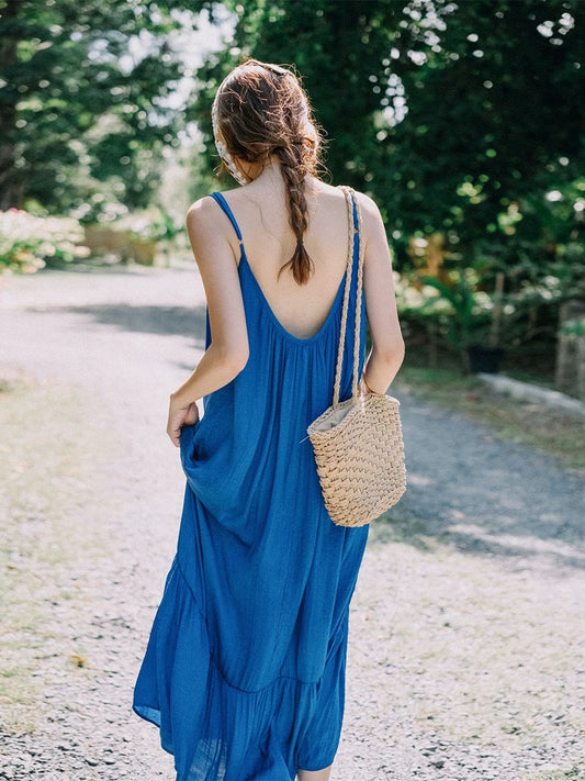 Drop Back Cami Maxi Dress in Blue