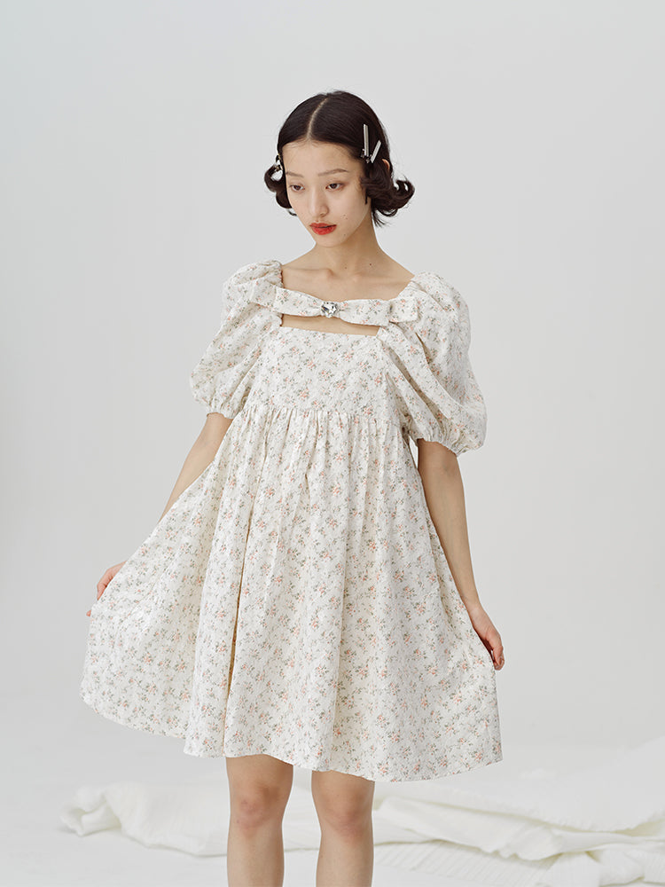 Square Neck Puff Sleeve Floral Dress