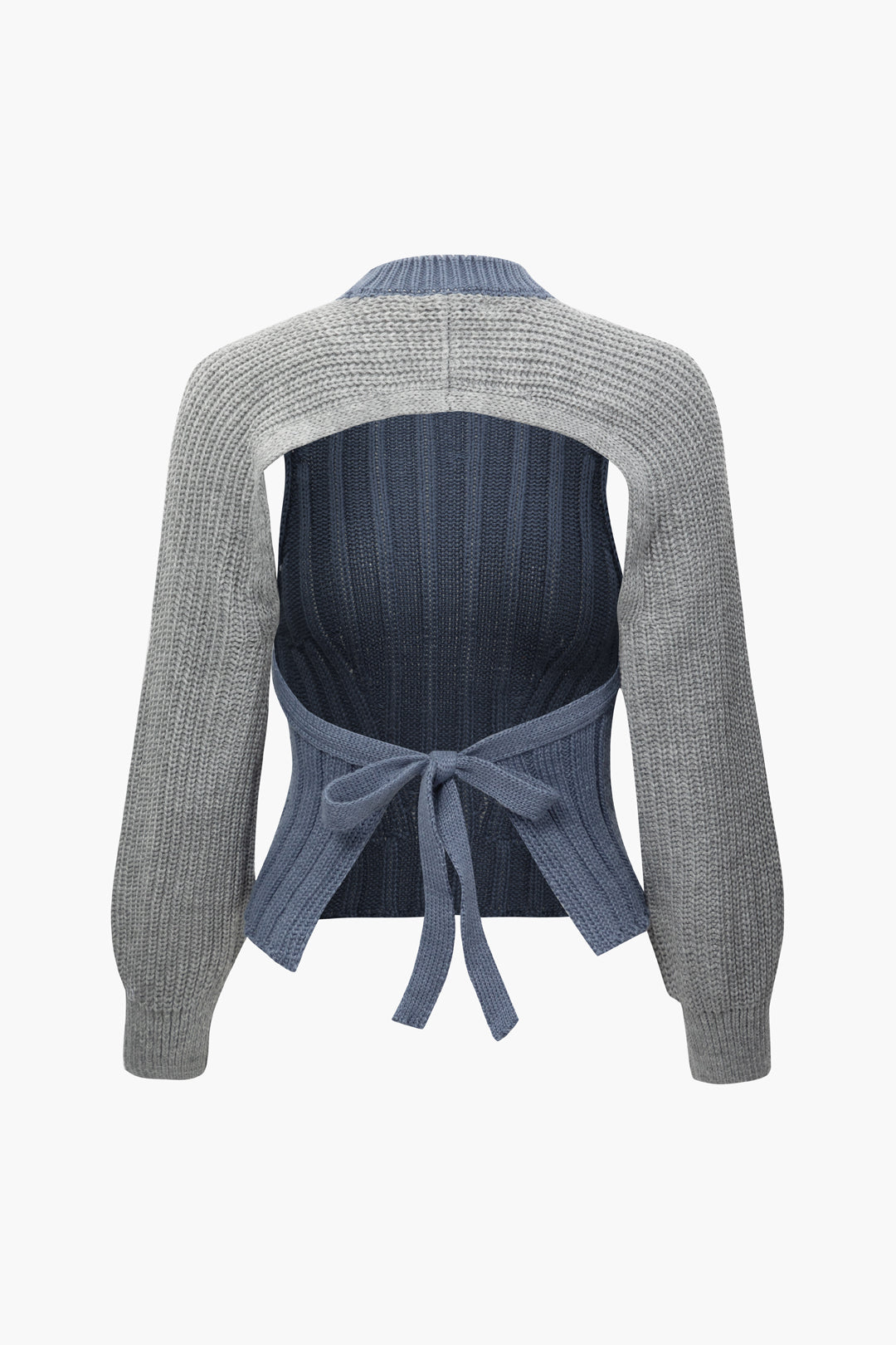 Colorblock Turtleneck Backless Tie Back Sweater