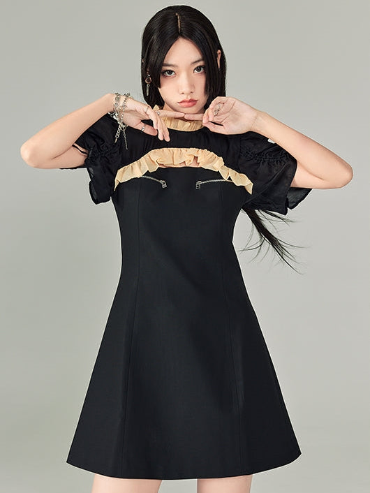 Zipper Cheongsam Short Sleeve Dress