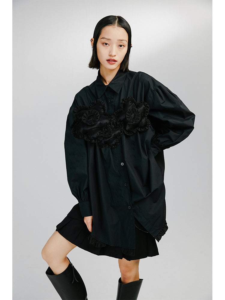 Cotton Flowers Irregular Ruffled Shirt