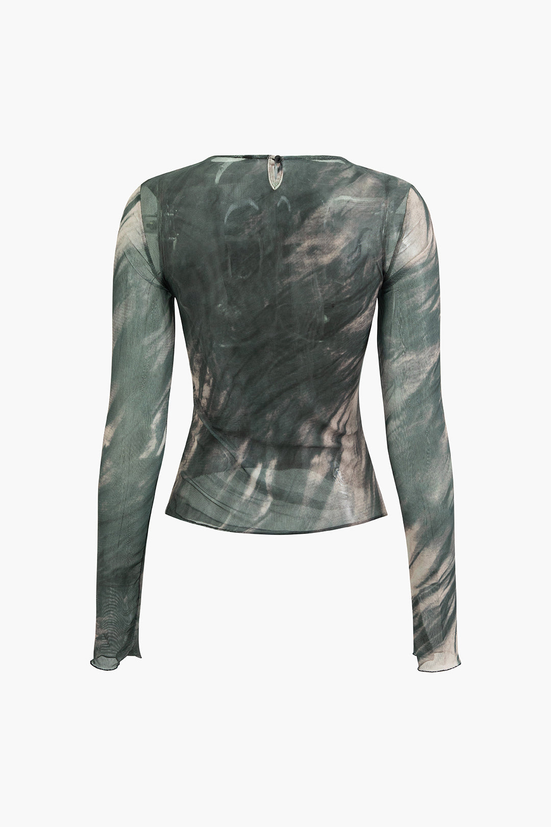 Tie Dye Ruched Mesh Long Sleeve Top