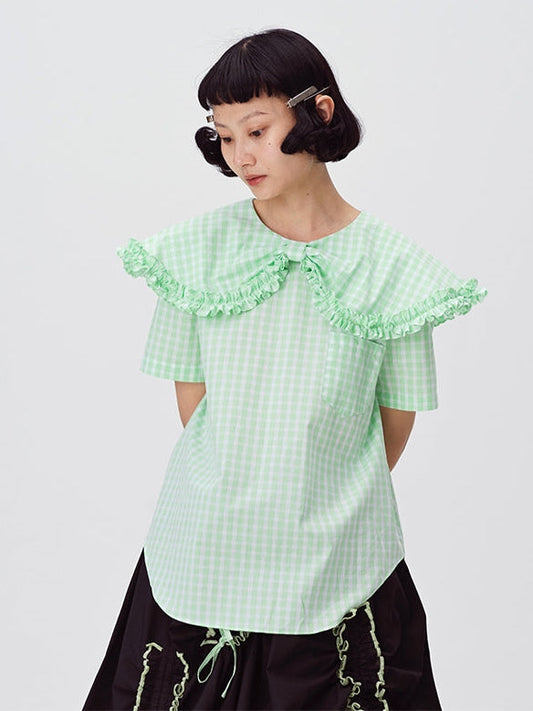 Plaid Doll Collar Short－Sleeved Shirt