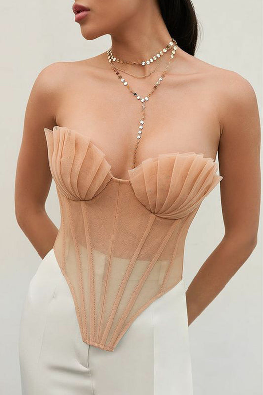 Tie Back Sheer Mesh Corset Strapless Top