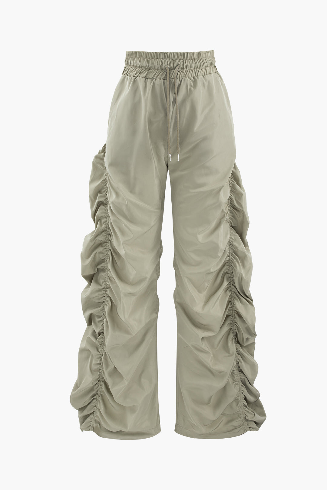 Gathered Drawstring Wide Leg Cargo Pants