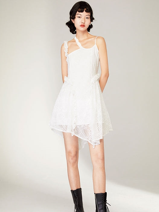 Lace Irregular Hem Sling Dress