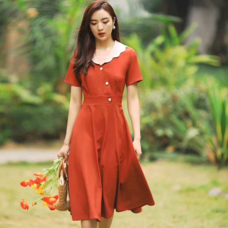 Vintage Flare Dress in Orange