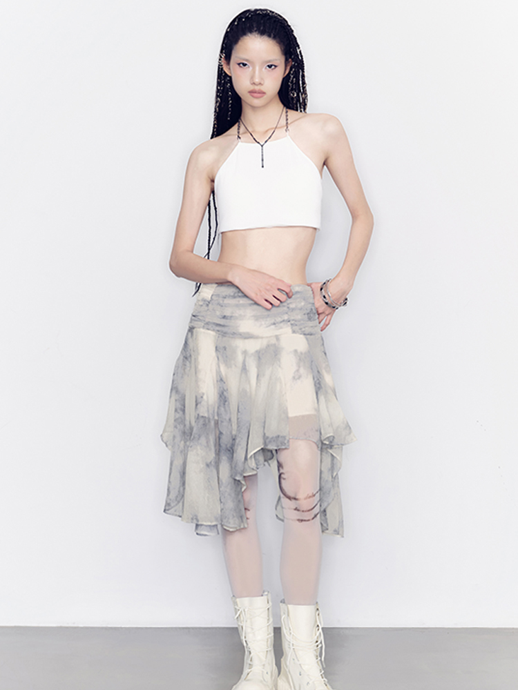 Tie-Dye Modest Chic Ciffon Tops＆Mini-Skirt Set-Up