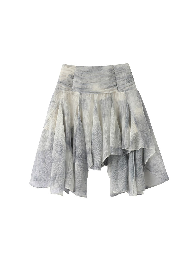 Tie-Dye Modest Chic Ciffon Tops＆Mini-Skirt Set-Up