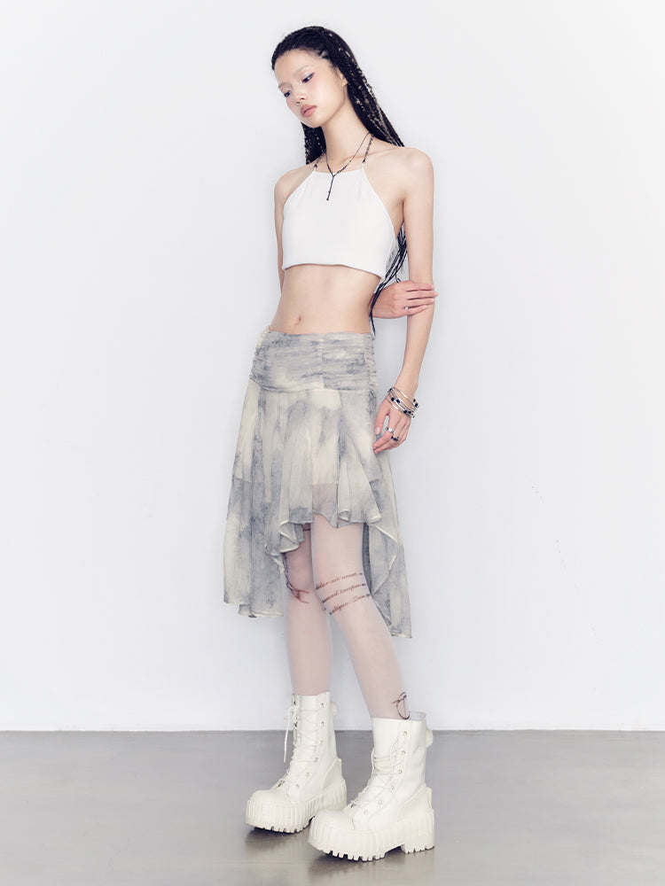 Tie-Dye Modest Chic Ciffon Tops＆Mini-Skirt Set-Up