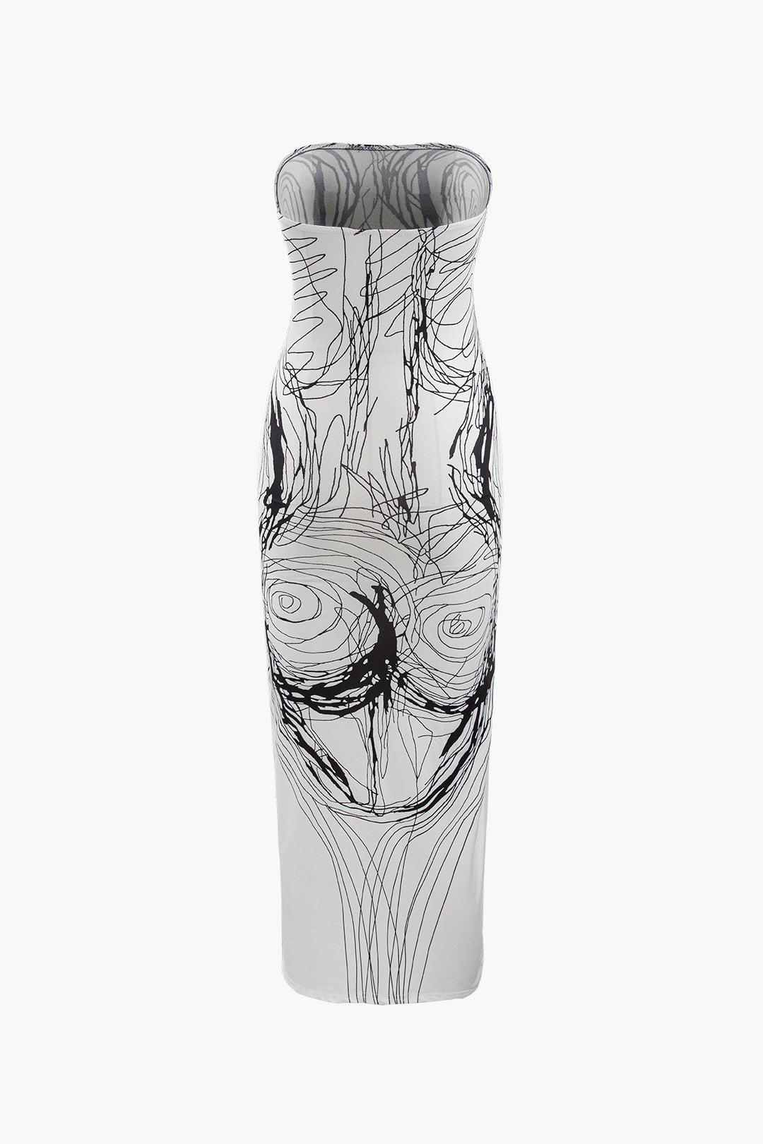 Line Print Strapless Midi Dress