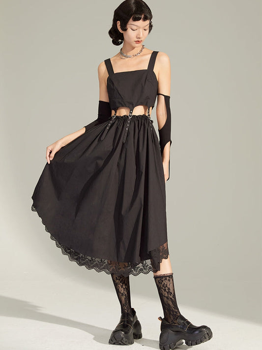 Navel Suspender Dress Mid-length