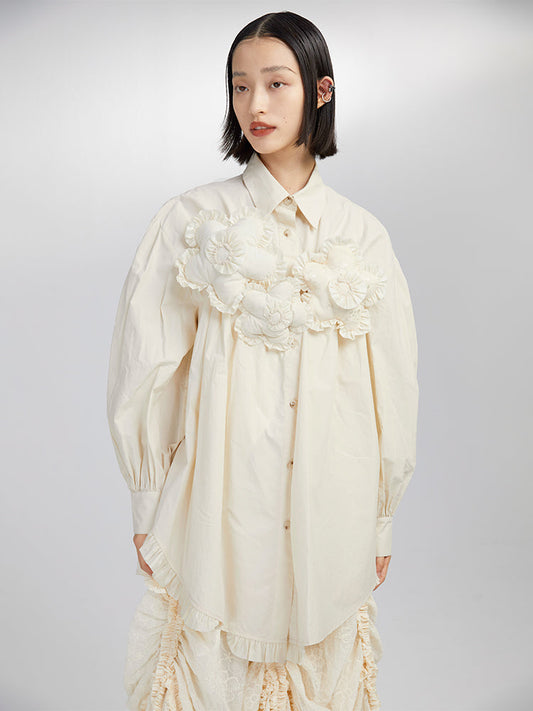 Cotton Flowers Irregular Ruffled Shirt