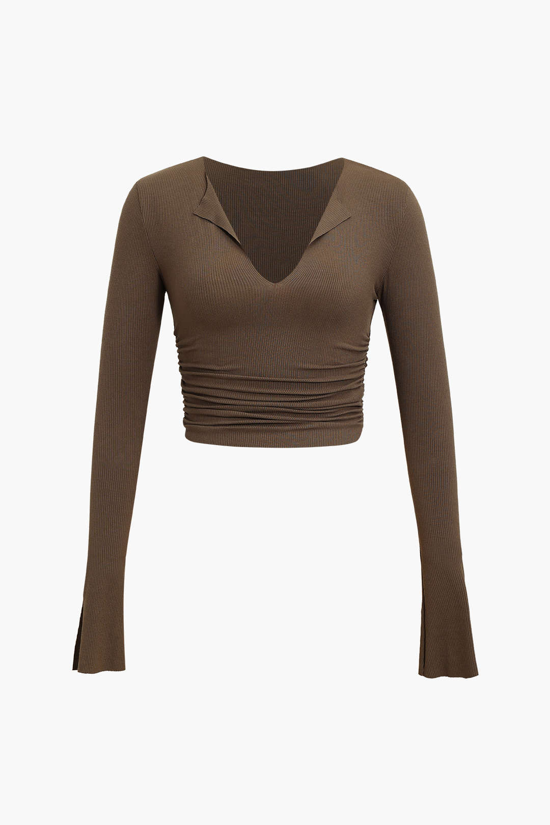 Ruched V-neck Slit Sleeve Top