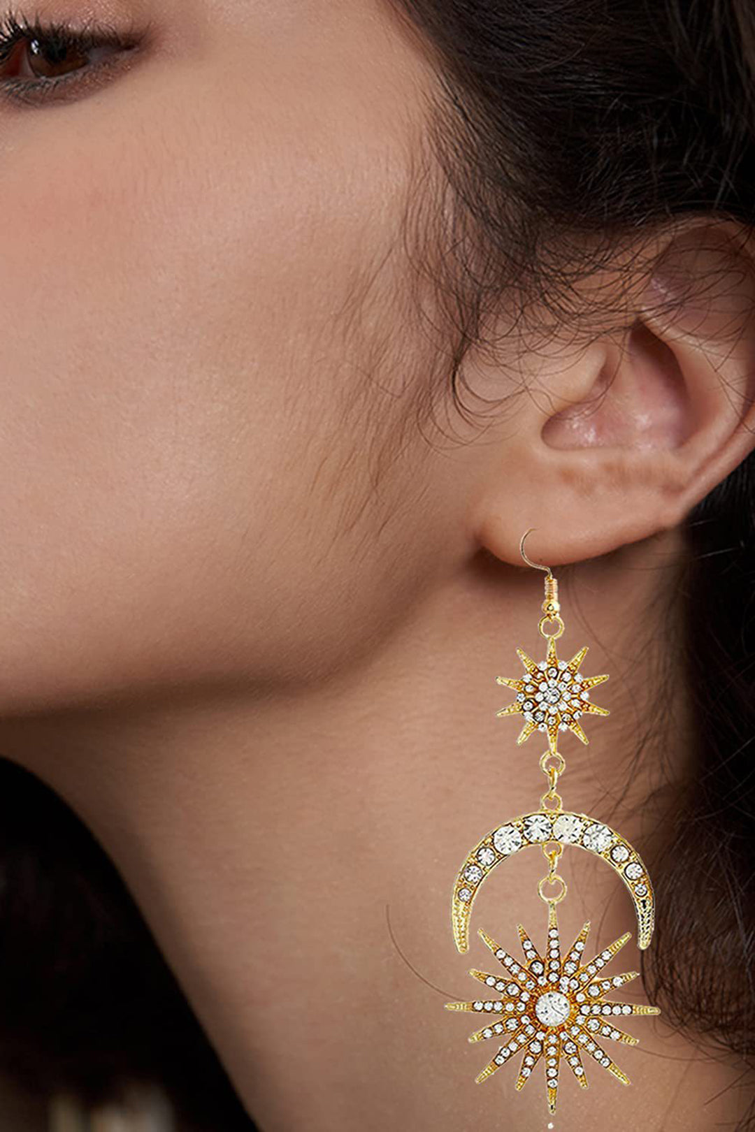 Sun & Moon Rhinestone Decor Drop Earrings