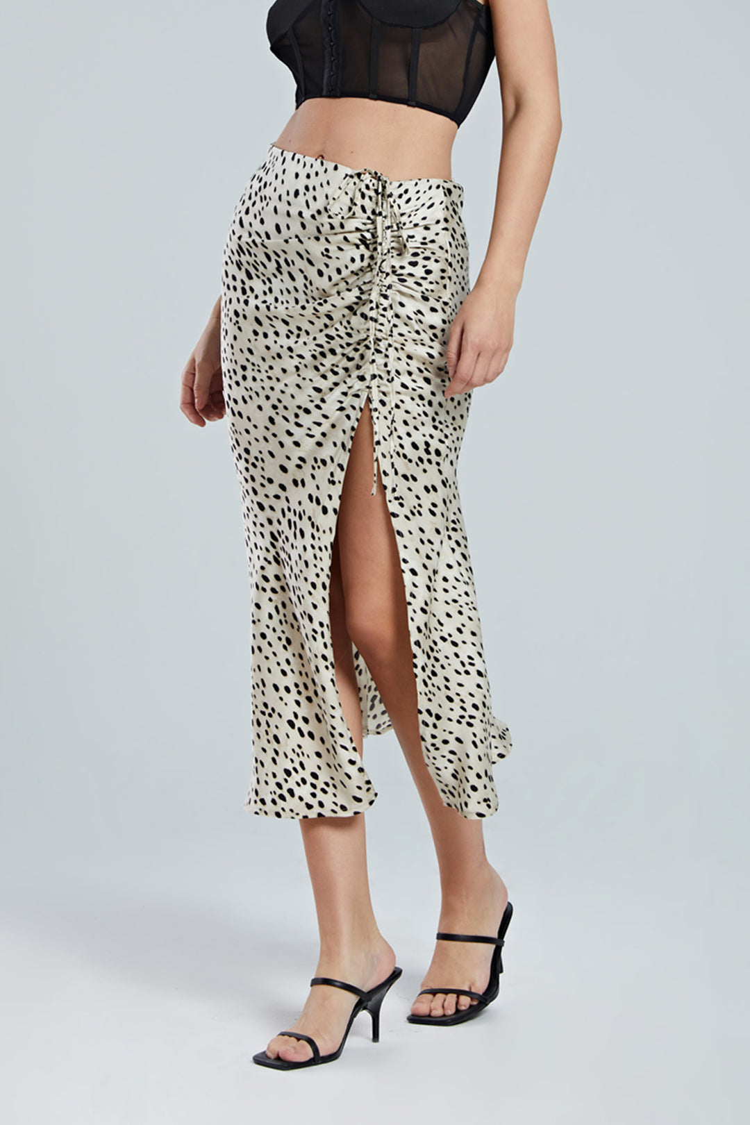 Leopard Drawstring Slit Skirt