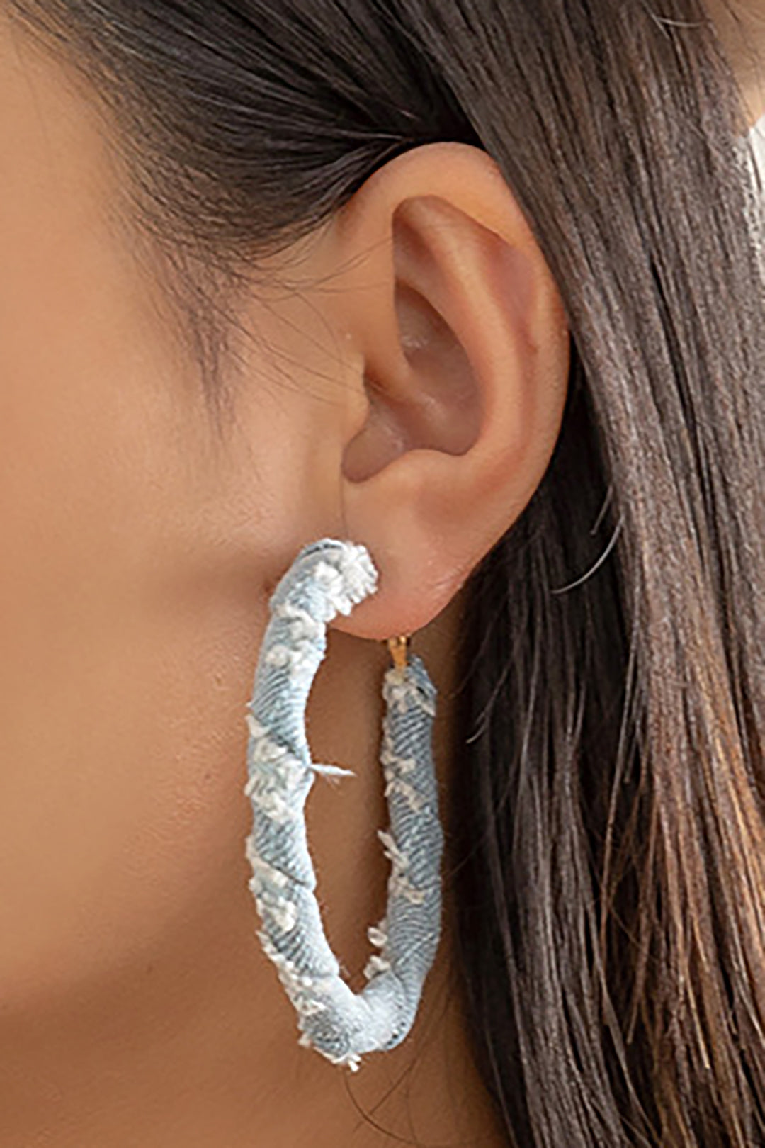 Distressed Denim Hoop Earrings