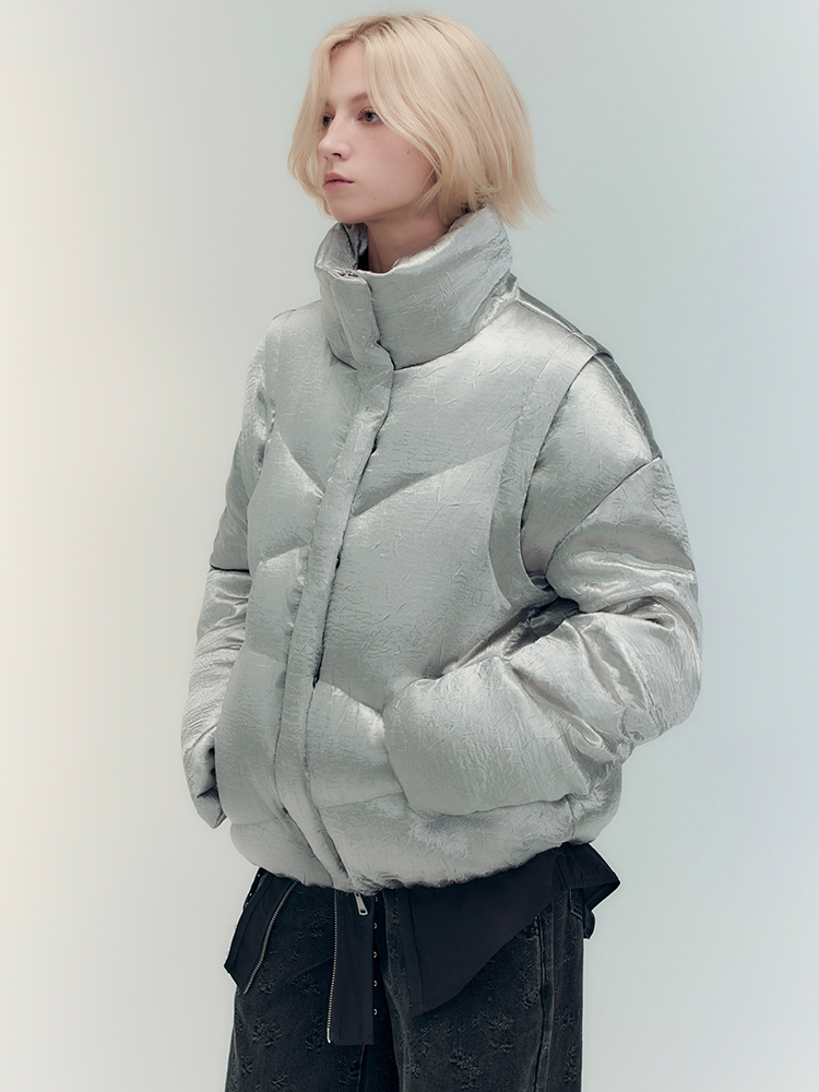 Metallic Nichi Bold Stand-Collar Down-Jacket