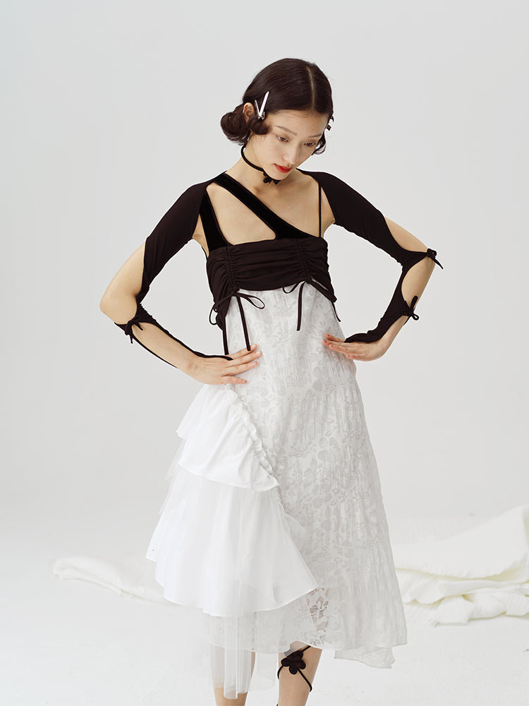 Black And White Irregular Suspender Dress