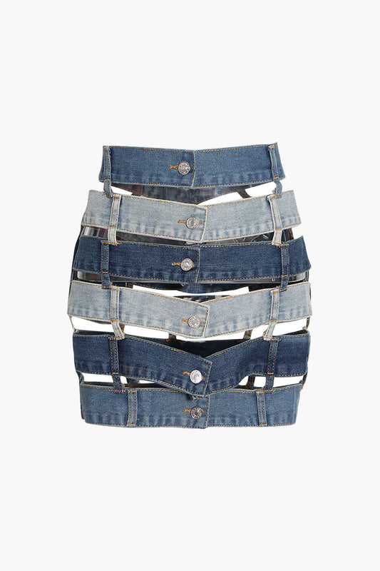 Patchwork Cut Out Denim Skirt