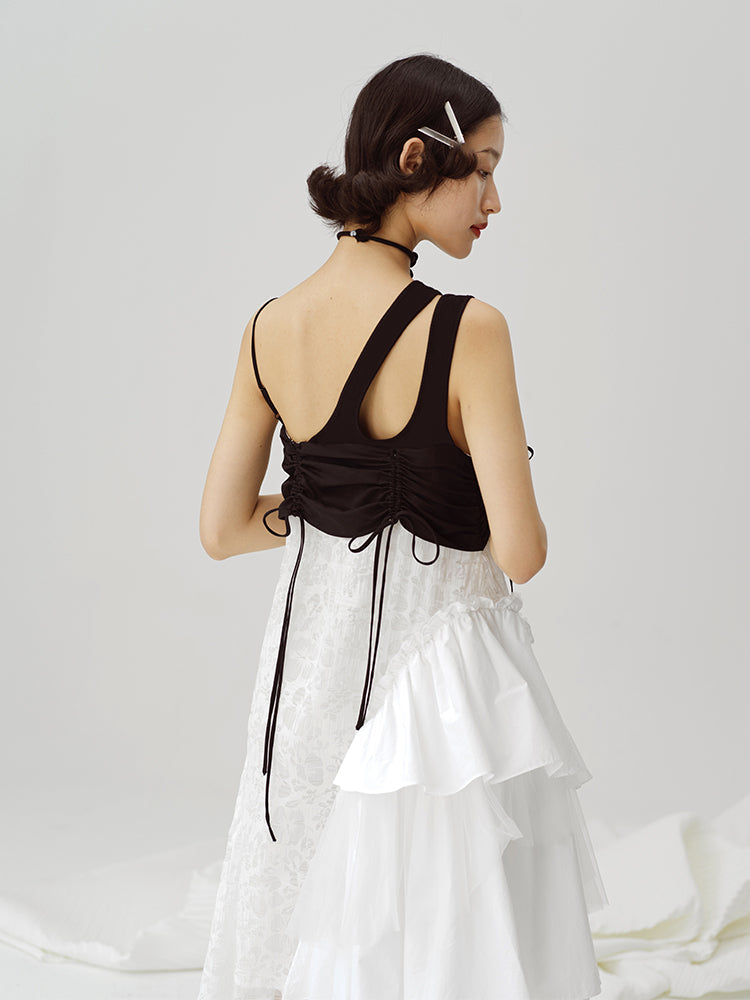 Black And White Irregular Suspender Dress