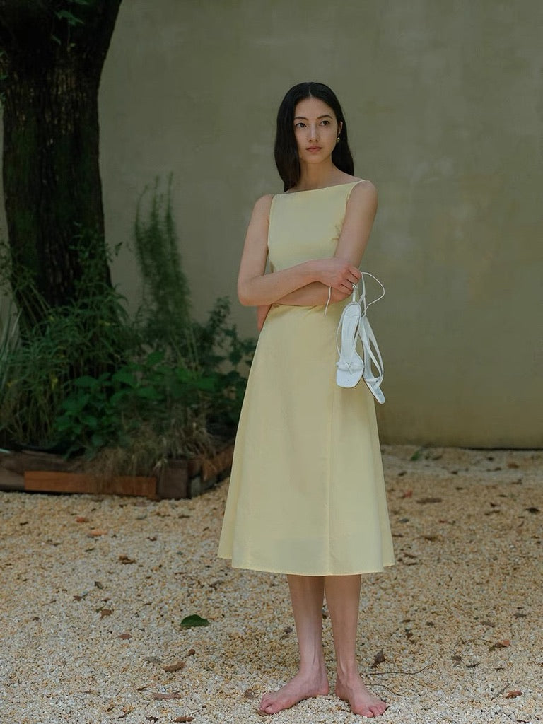 Boatneck Tailored Dress in Yellow