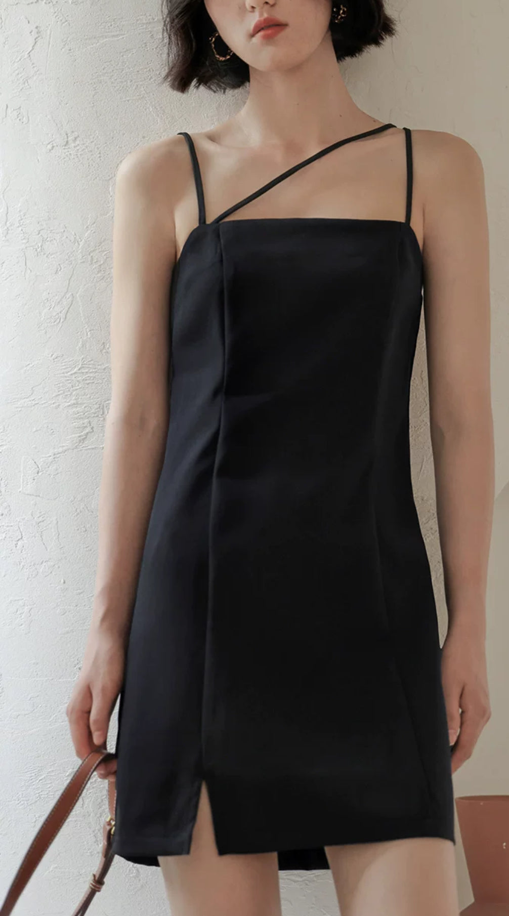 Asymmetric Cami Mini Dress in Black