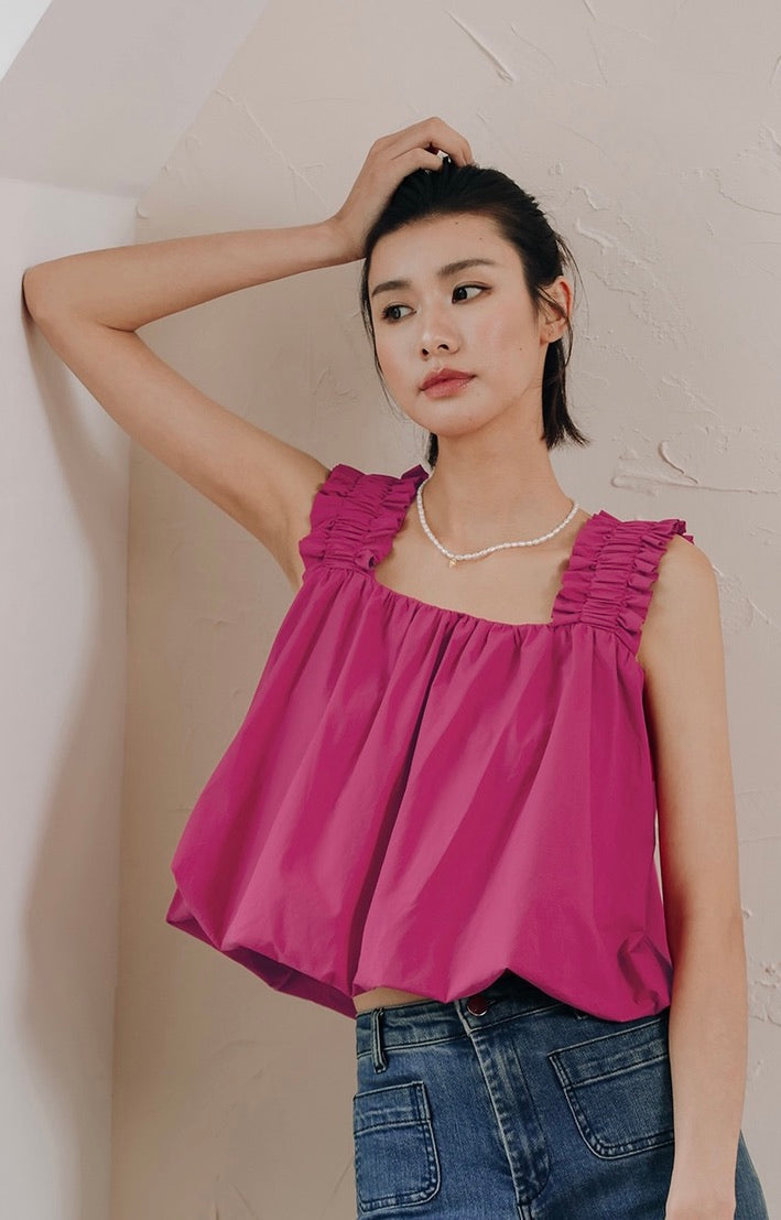 Gathered Strap Bubble Top in Pink