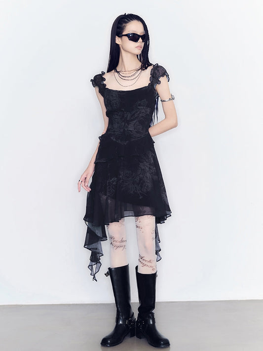 Asymmetry Frill Lace Ciffon One-Piece