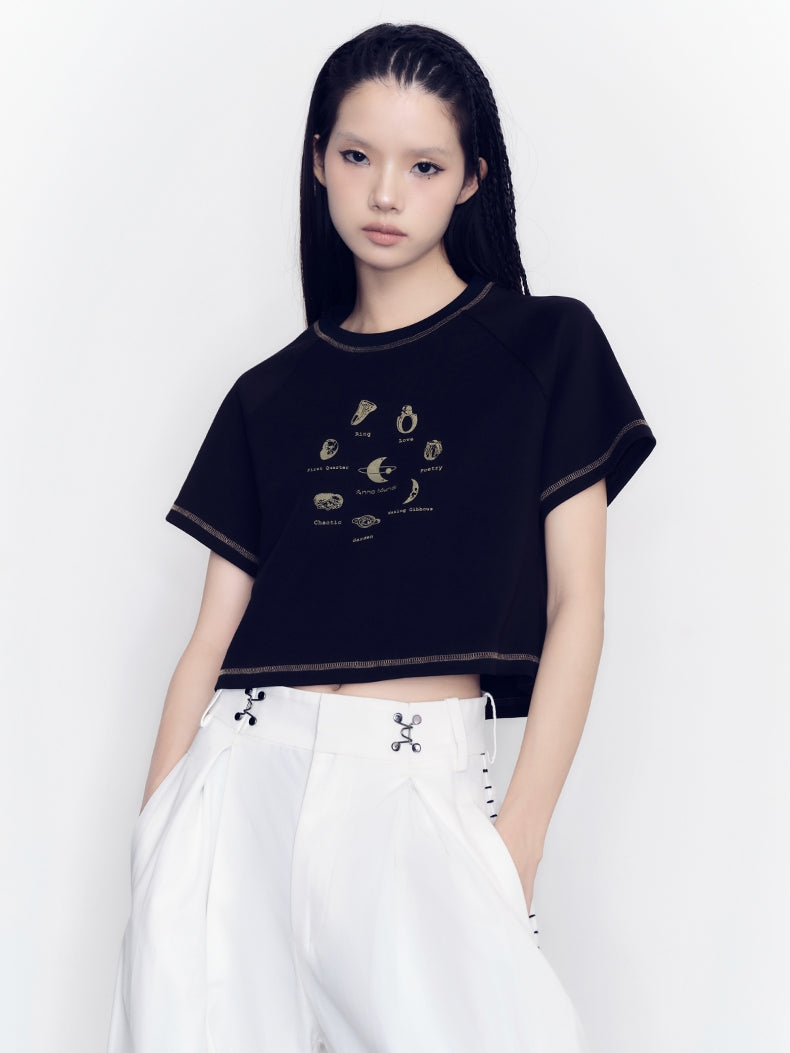 Cropped Stitch Retro Casual T-Shirt