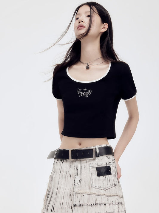 Cropped Casual Monotone T-Shirt