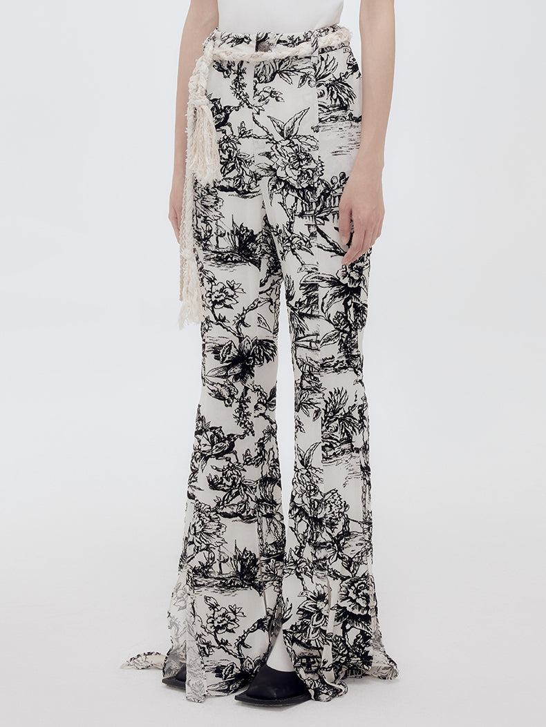 Water-Color Retro Slit Flare-Pant