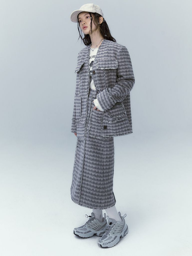 Checked Retro Wool Jacket＆Skirt Set-up