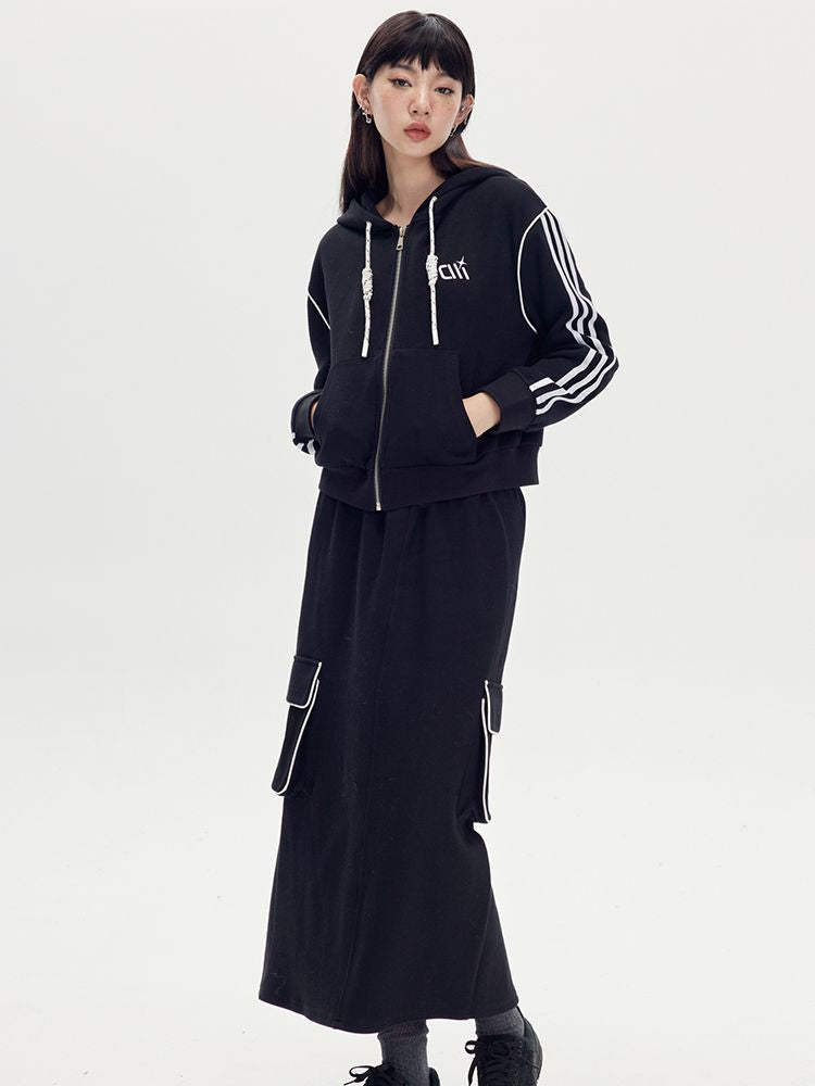 Sweat Casual Hoodie Parka＆Long-Skirt