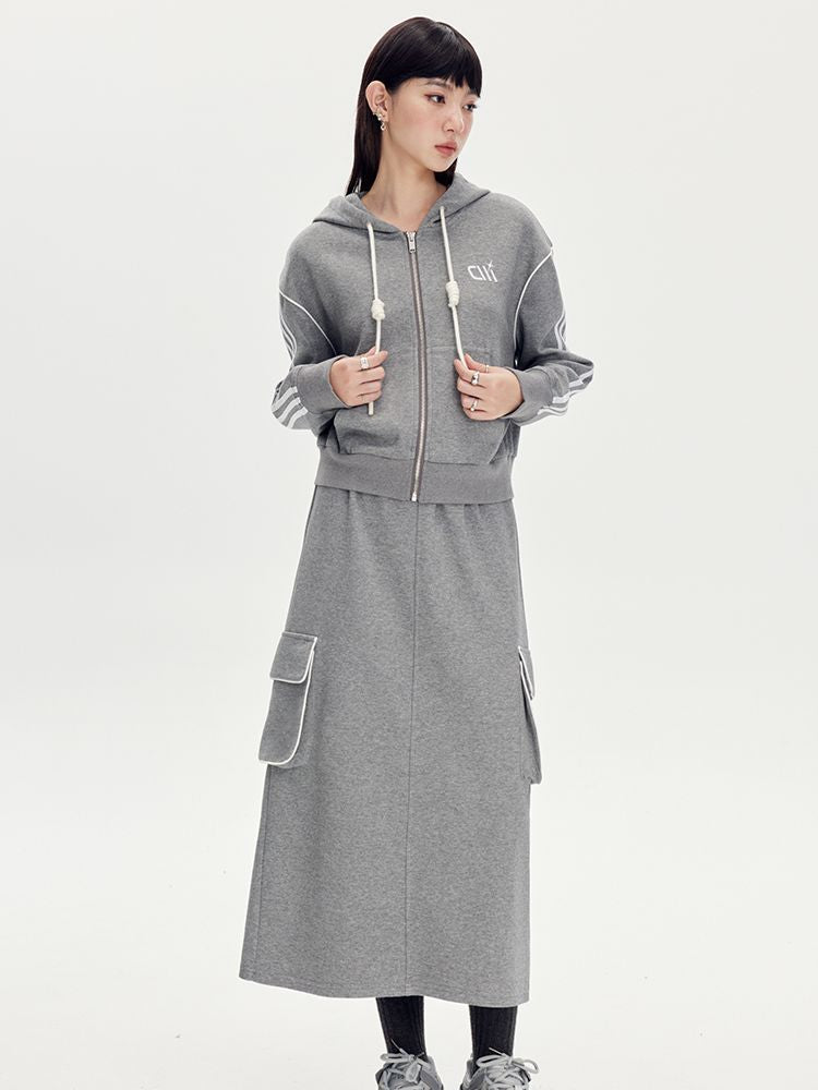 Sweat Casual Hoodie Parka＆Long-Skirt